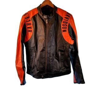 Harley Davidson Men Perforated Leather Jacket Orange Large w/ Liner 98123-08VM